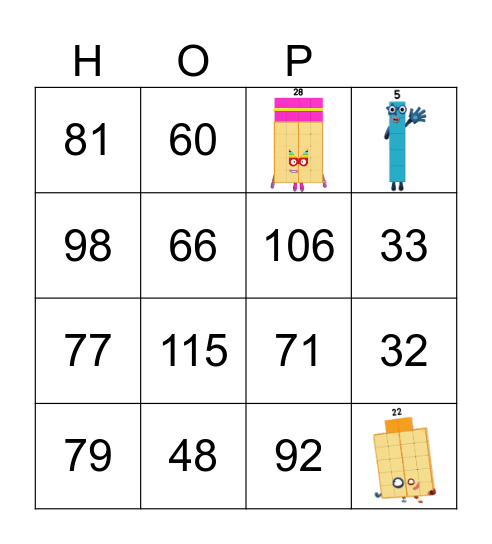 Number blocks Bingo Card