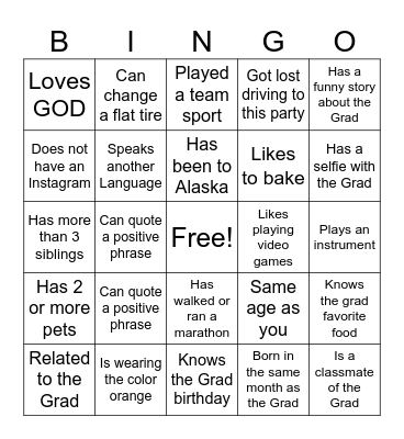 Graduation - Find the Guest Bingo Card