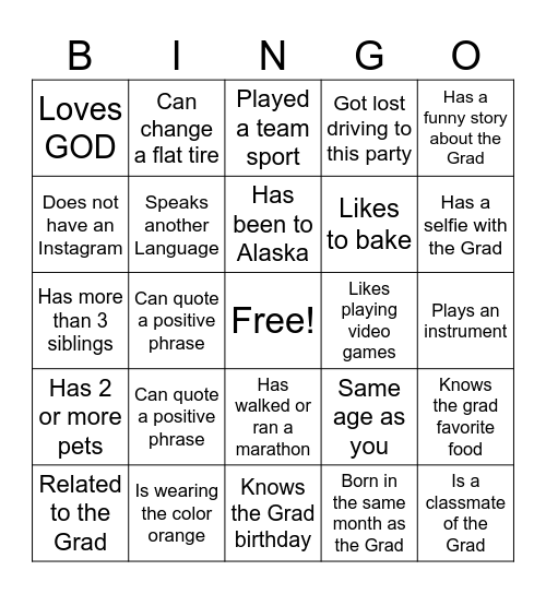Graduation - Find the Guest Bingo Card