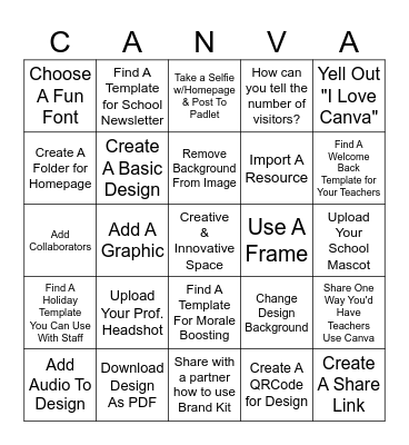 Canva 101 Bingo Card