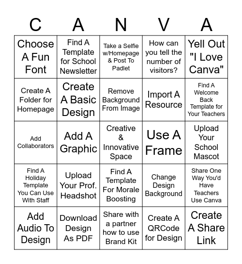 Canva 101 Bingo Card