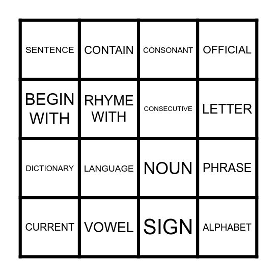 ENGLISH FUN FACTS BINGO Card