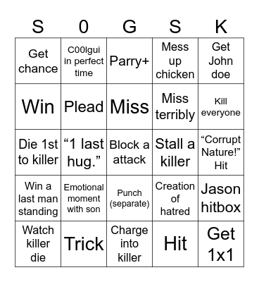 Forsako! Bingo Card