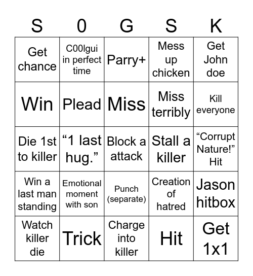 Forsako! Bingo Card
