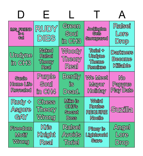 Deltarune Tomorrow Bingo Card