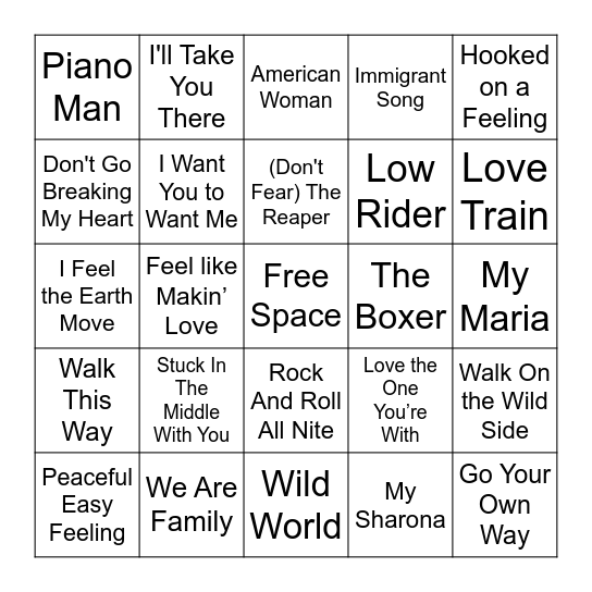 1970s Bingo Card