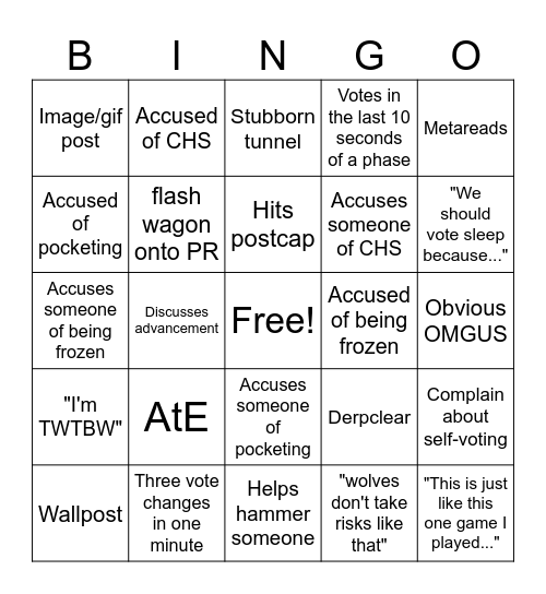WW/Mafia Champs Bingo Card