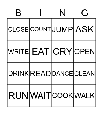 Action Verbs  Bingo Card