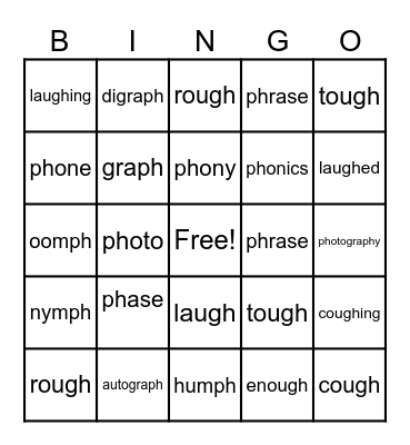 PH/GH Words  F Sound Bingo Card