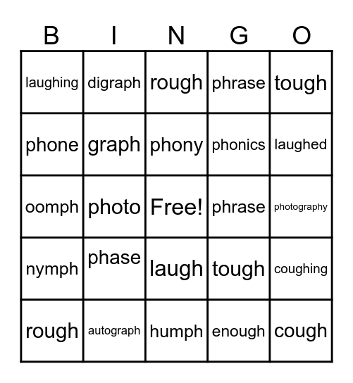 PH/GH Words  F Sound Bingo Card