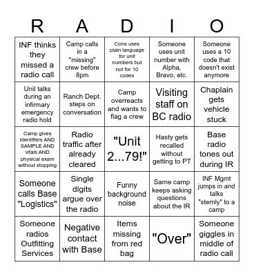 Logistics Radio Room Bingo Card