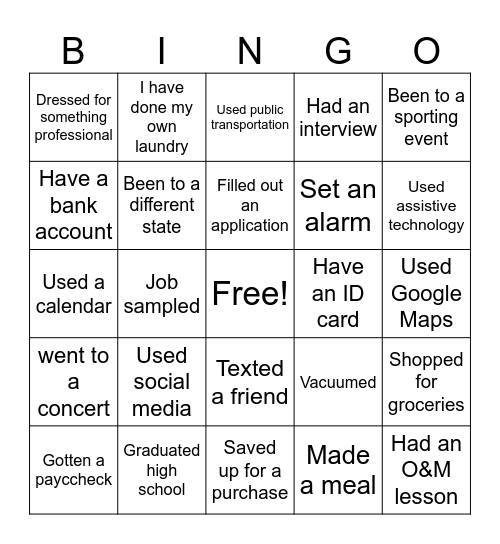 YES BINGO Card