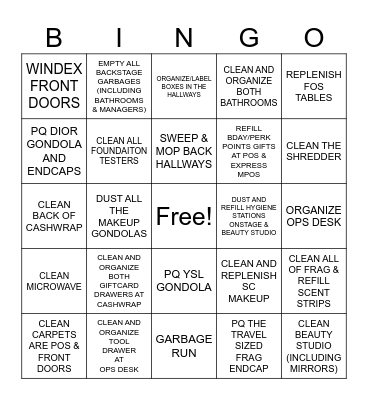 OPS BINGO Card