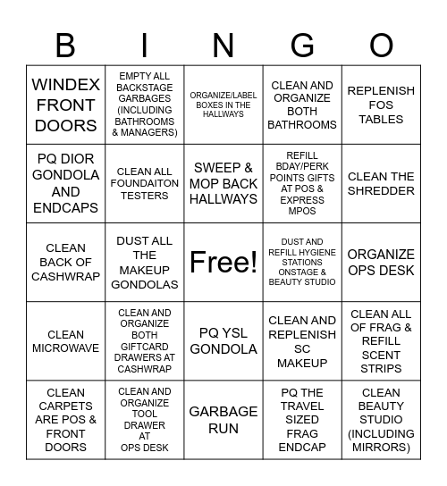 OPS BINGO Card