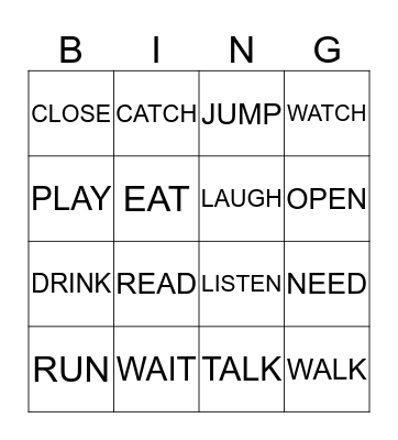 Action Verbs  Bingo Card