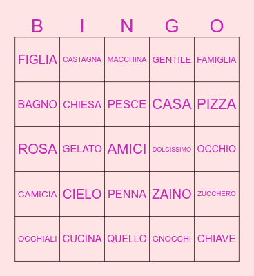 EXCEPCIONES EN ITALIANO Bingo Card