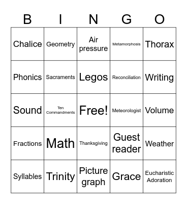 2nd grade Bingo Card