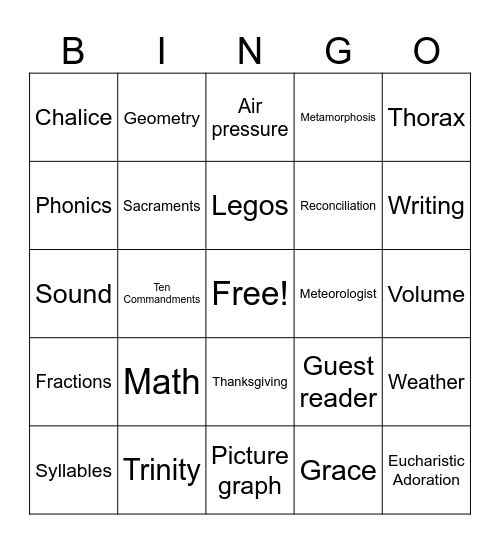 2nd grade Bingo Card