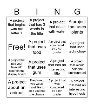 Science Fair Scavenger Hunt Bingo Card