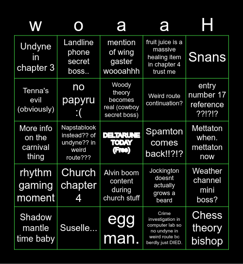 Deltarune bingo?!?!??1 Bingo Card