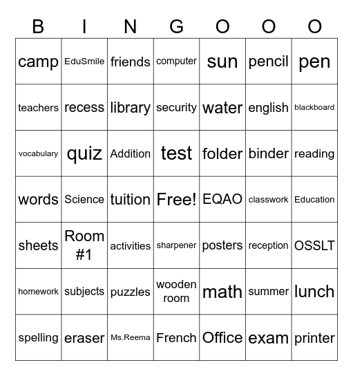 Bingo Fun! Bingo Card