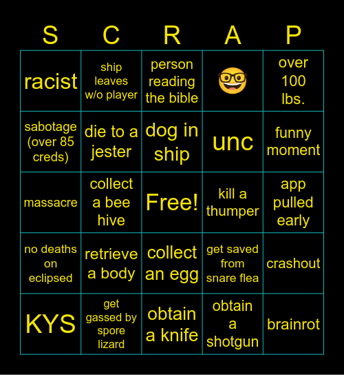 Lethal Company Randoms Bingo Card