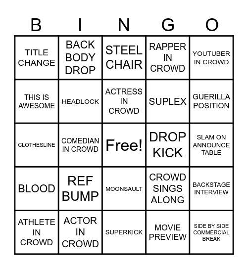 Pro Wrestling Bingo Card