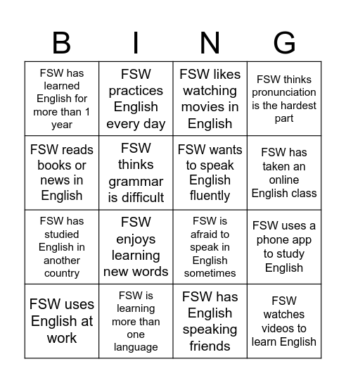 Learning languages Bingo Card