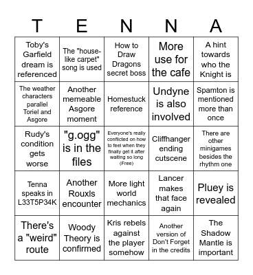 Deltarune Chapter 3 Bingo Card