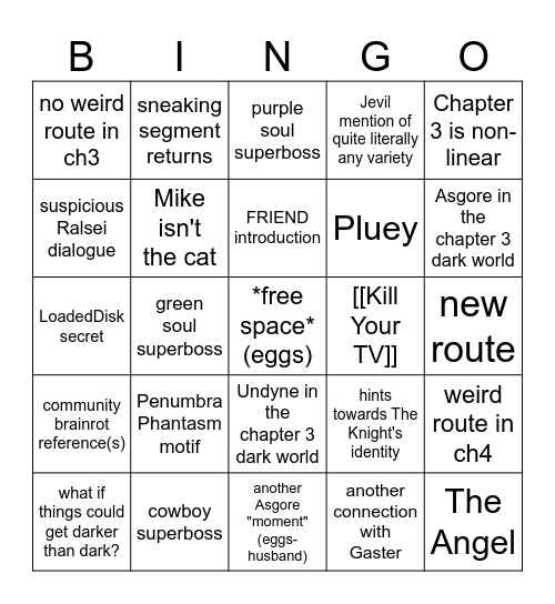 DELTARUNE Chapters 3&4 Bingo Card