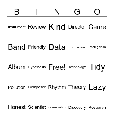 Vocabulary Bingo 1 Bingo Card