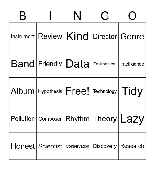 Vocabulary Bingo 1 Bingo Card