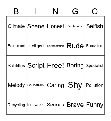 Vocabulary Bingo Card