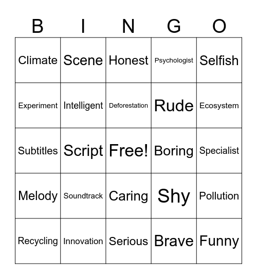Vocabulary Bingo Card