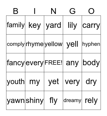 Y Bingo Card