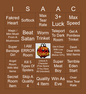 Binding of Isaac Bingo! Bingo Card