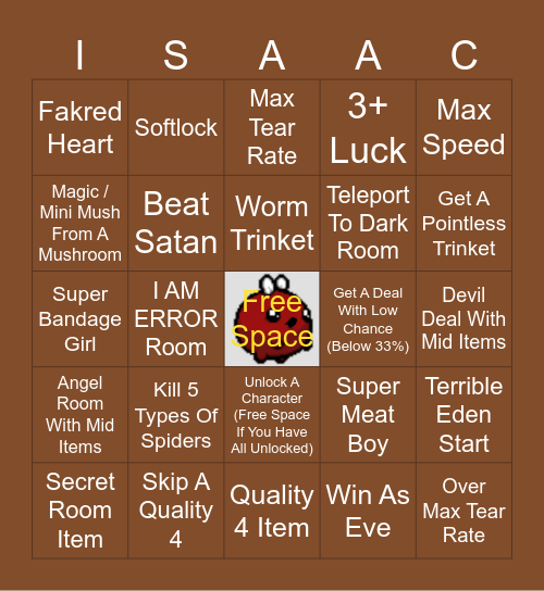 Binding of Isaac Bingo! Bingo Card