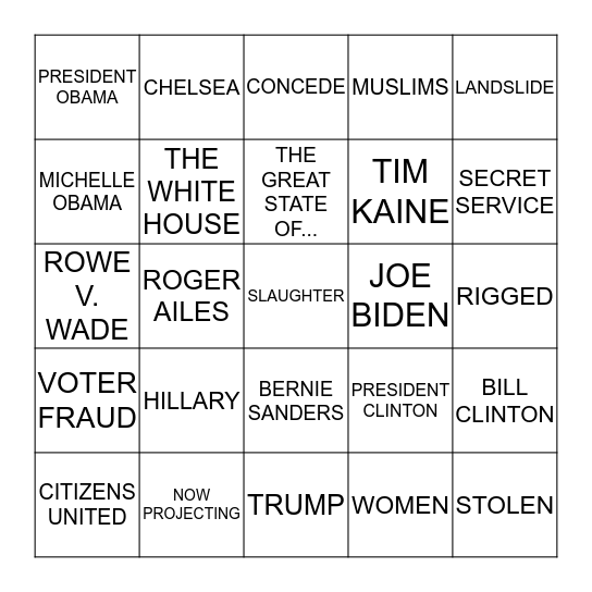 2016 Presidential Election Bingo! Bingo Card