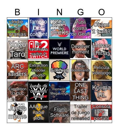 no e3 Bingo Card