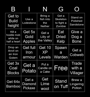Minecraft Survival Bingo Card