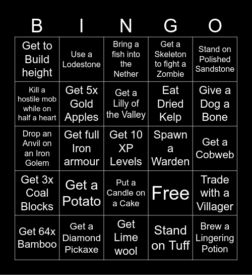Minecraft Survival Bingo Card