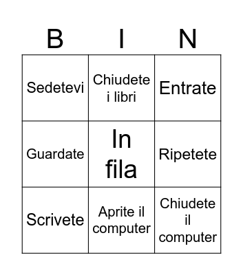 Classroom Commands Bingo Card