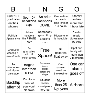 2025 Graduation Bingo Card