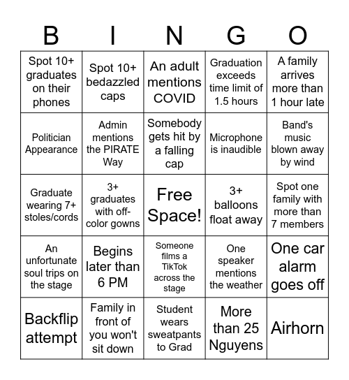 2025 Graduation Bingo Card
