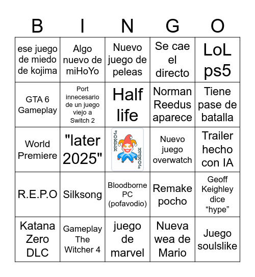 noE3 2025 edición Sakura Bingo Card