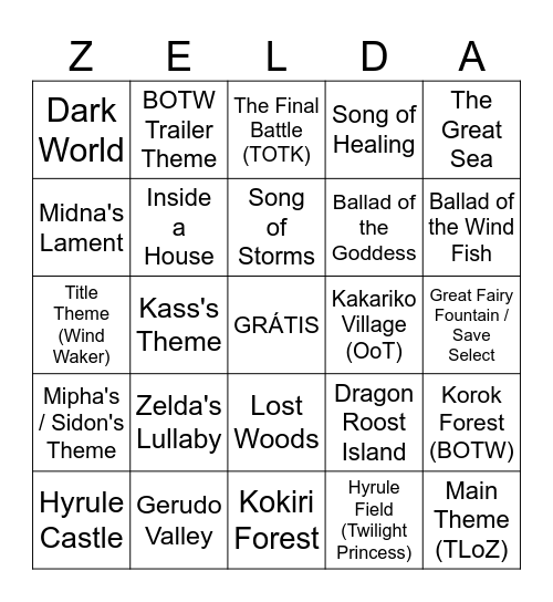 The Symphony of Zelda Bingo Card