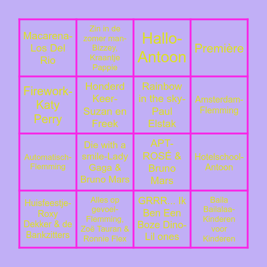 MUZIEK BINGO Card