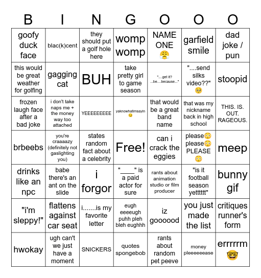 Untitled bingo card
