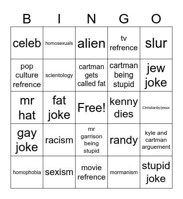 southpark bingo Card