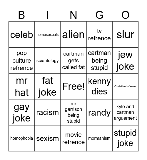 southpark bingo Card